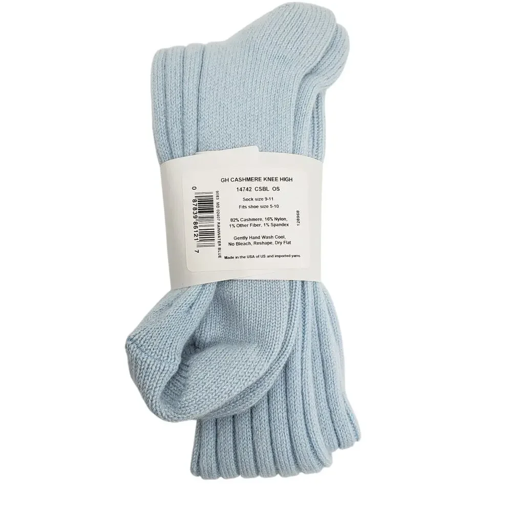 NEW‎ Garnet Hill Socks Knee High 9-11 Rainwater Blue 82% Cashmere Warm Holiday